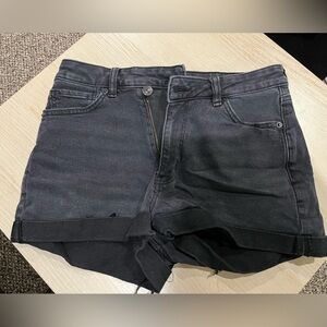 Cross Waist Black Jean Shorts